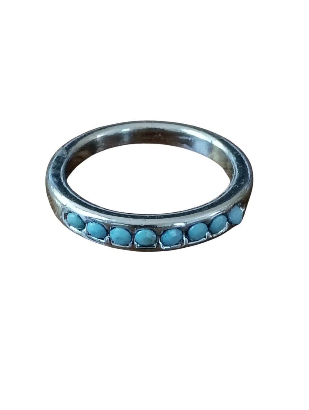 Ring Size 8 Turquoise Stone Silver Band Ring - Women Jewelry Fashion Statement